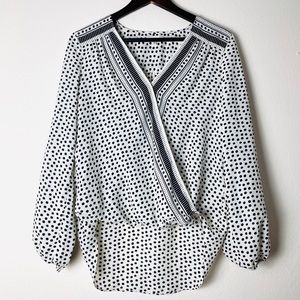 Max Studio polka dot faux wrap blouse size S